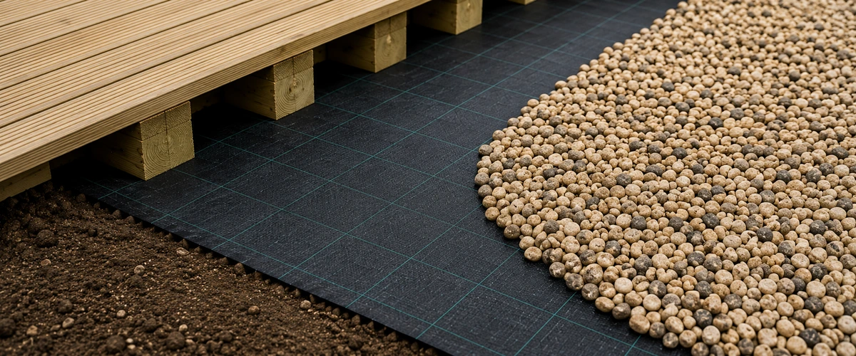 weed-control-fabric | Empress Fencing Clitheroe Lancashire Weed control fabric laid under decking and gravel