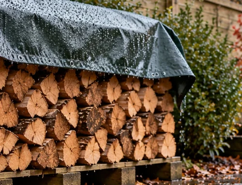 Covering a Log Pile Through a Wet Lancashire Autumn